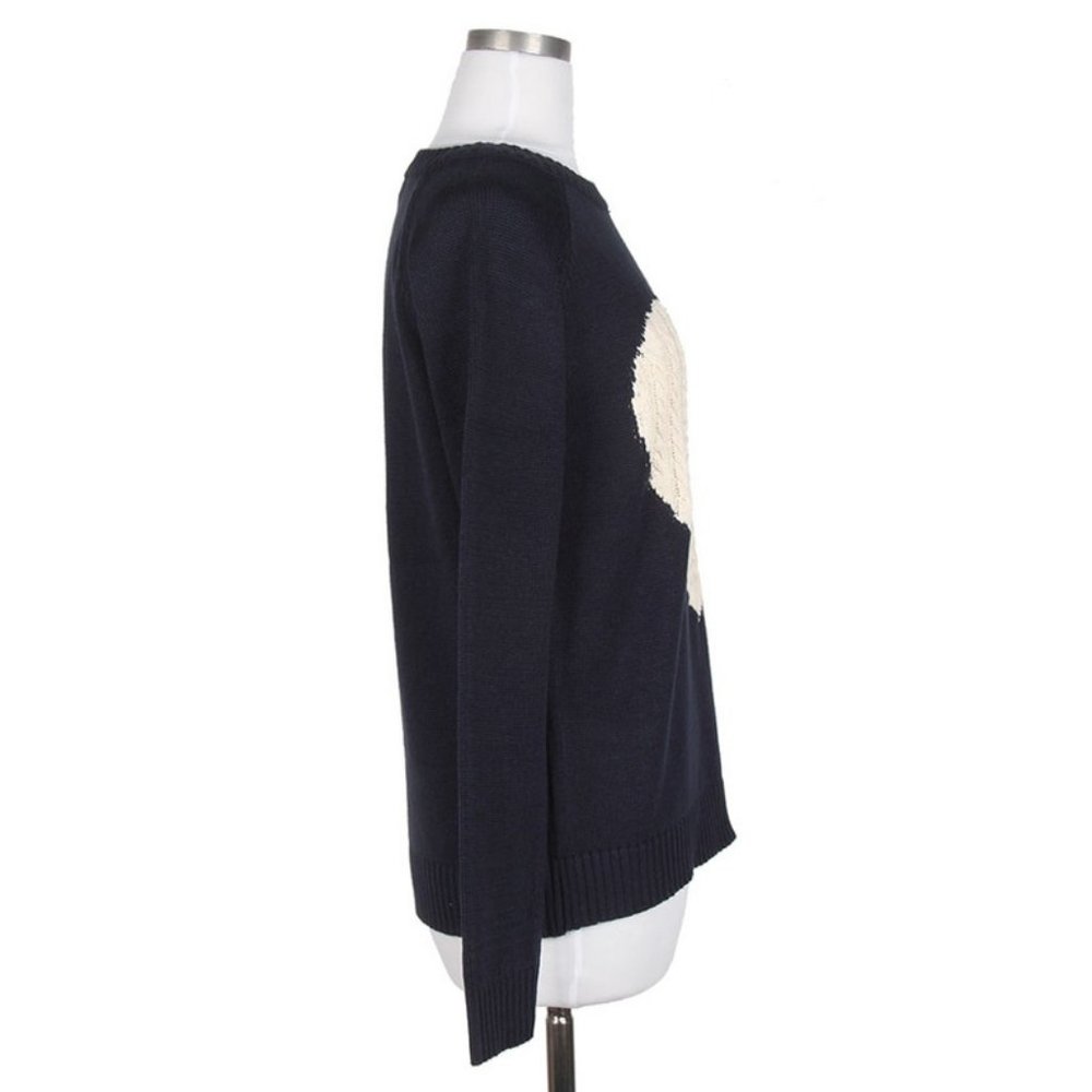 NEW Navy Oatmeal Cable Heart Cotton Blend Sweater - Picture 8 of 12